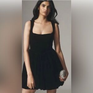 BHLDN Anthropologie Ariana Velvet Square-Neck Fit & Flare Bubble Mini Dress